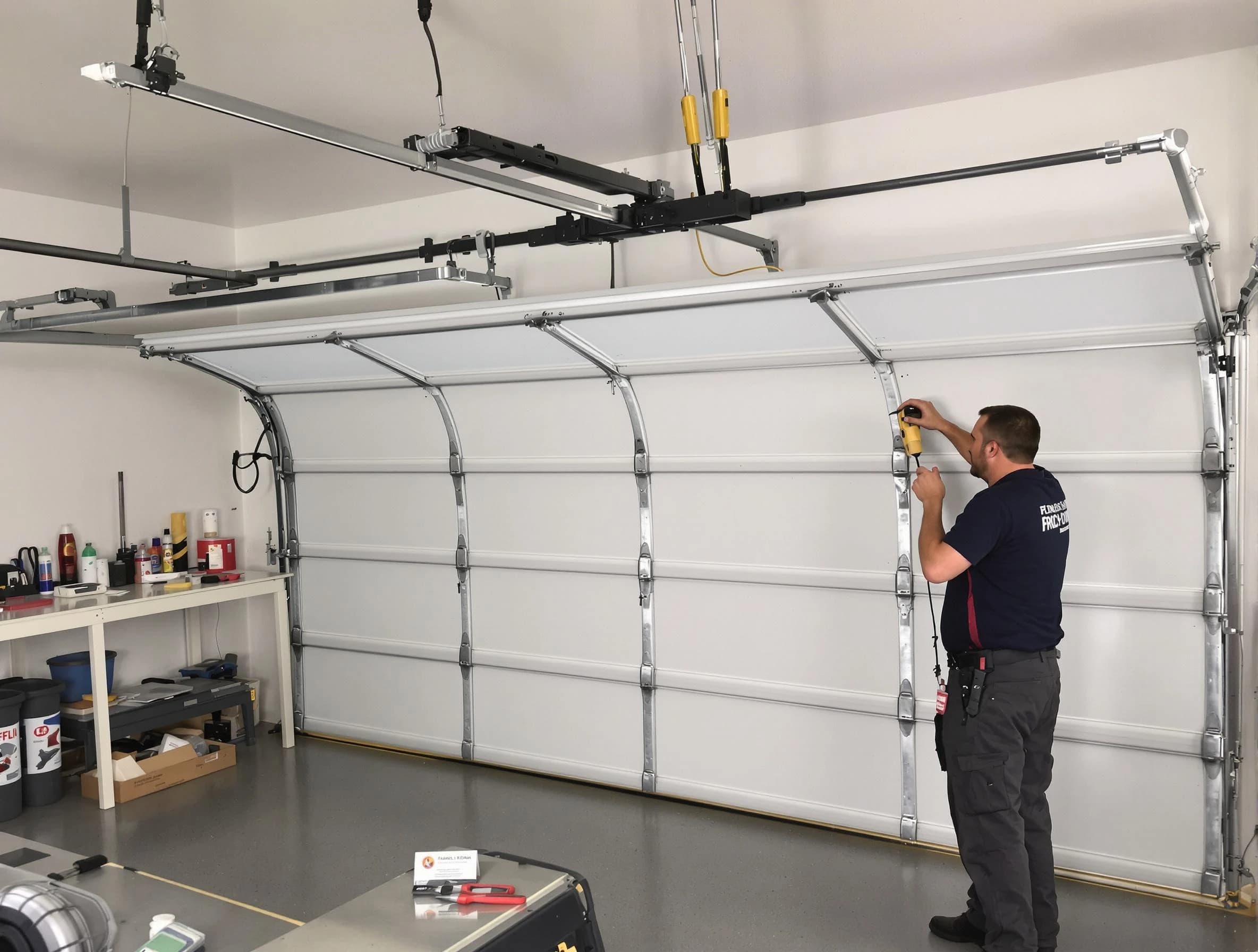 Homeacre-Lyndora Garage Door Repair certified technician performing overhead door system repair in Homeacre-Lyndora