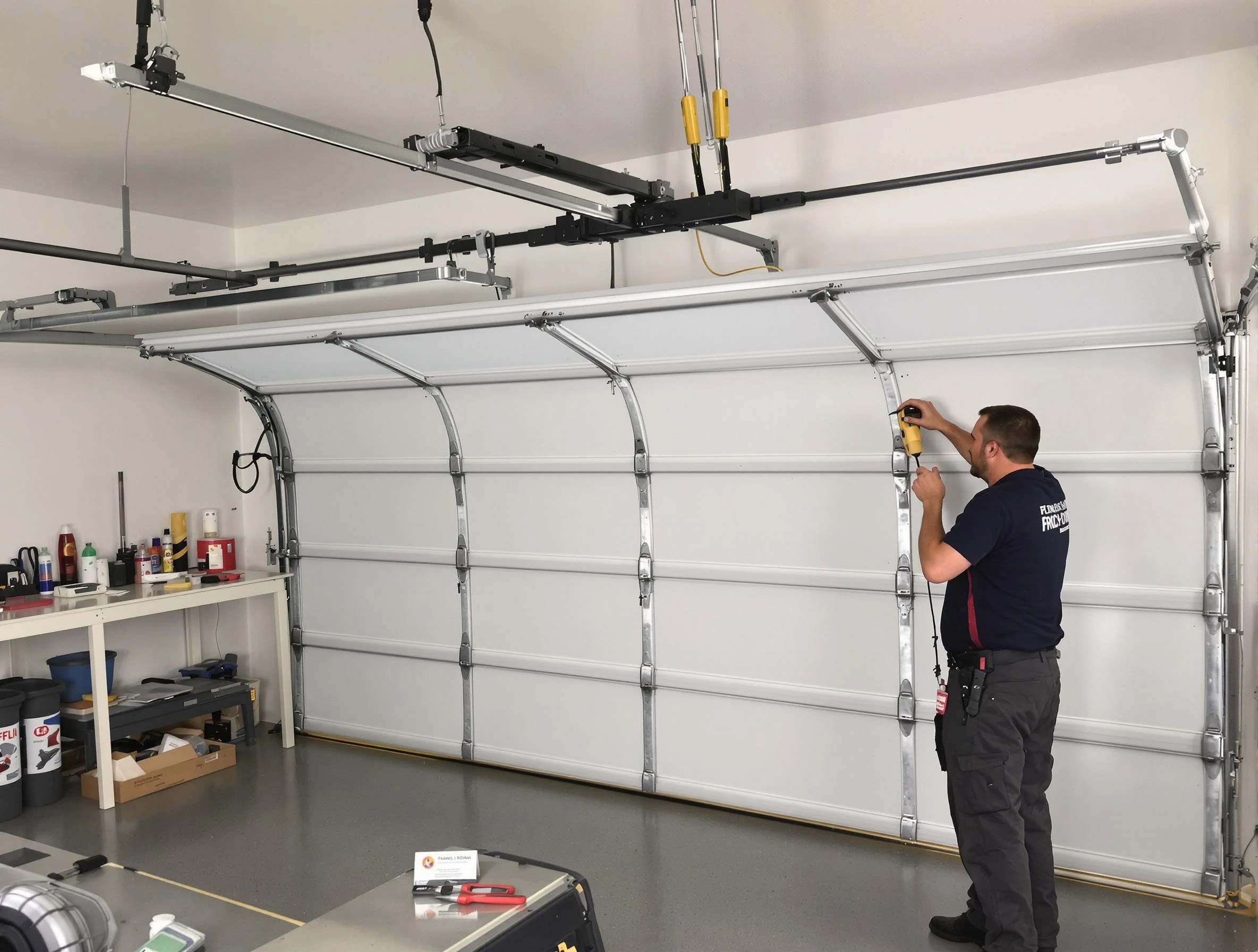 Homeacre-Lyndora Garage Door Repair certified technician performing overhead door system repair in Homeacre-Lyndora