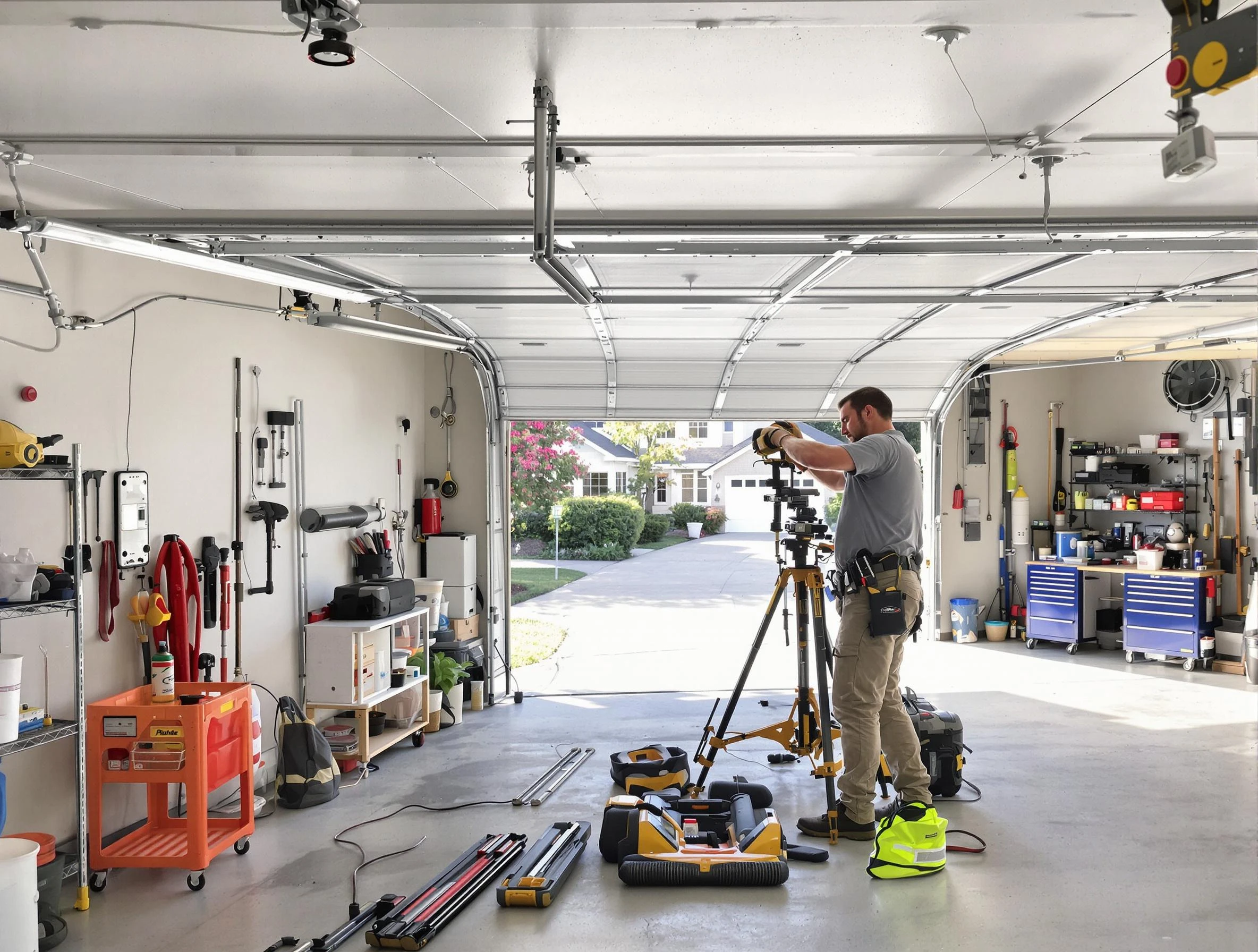 Homeacre-Lyndora Garage Door Repair specialist performing laser-guided track alignment in Homeacre-Lyndora